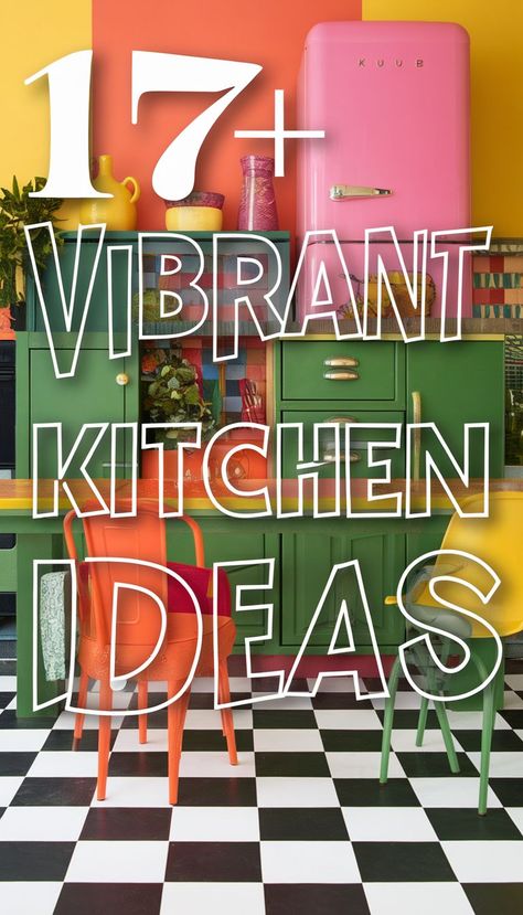 17+ Eclectic and Retro Kitchen Ideas to Try Funky Backsplash, Bright Kitchen Ideas, Retro Kitchen Ideas, Eclectic Kitchens, Orange Pendant Light, Turquoise Cabinets, Maximalist Kitchen, Atomic Decor, Pink Cabinets