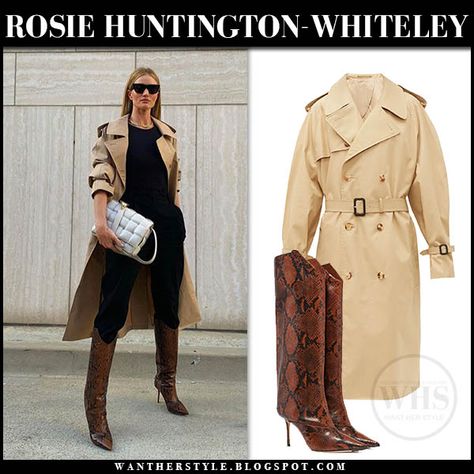 Rosie Huntington-Whiteley in beige trench coat, black jeans and brown snakeskin knee boots #rosiehuntingtonwhiteley #rosiehw #fashion #style #streetstyle #outfit #chic #autumn #fall #look #trenchcoat #kneeboots Brown Snake Skin Boots Outfit, Tan Snakeskin Boots Outfit, Brown Snakeskin Boots Outfit, Snakeskin Coat Outfit, Rosie Huntington Whiteley Coat, Snakeskin Boots Outfit, Beige Trench Coat Outfit, Snakeskin Trench Coat, Rosie Huntington Whiteley Style