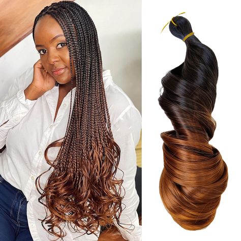 PRICES MAY VARY. Hair type: french curly braiding hair,french curl braids,loose wavy braiding hair ,EZ braids, french curls braiding hair,pre stretchet braiding hair, bouncy braiding hair,knotless braids Length: 24 inch; Weight: 150g/ bundles; 4 bundles/ package Hair Features: Long lasting freshness without skin irritation, soft and silky, Itch free, No tangle, No shedding, No chemical smell, quick and easy to install, Natural and durable. NEW DESIGN, NEW FASHION: The Curly Braiding Hair Made Of French Hairstyles, Braids Length, Wavy Hair With Braid, Curly Braiding Hair, French Curl Braids, Braids French, French Curls, Curl Braids, Ombre Braiding Hair