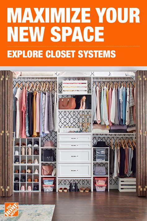 Find everything you need to maximize the space in your closet. Customize with closet systems, keep it organized with shoe racks and add room with hanging shelves. Click to shop these organization solutions and much more at The Home Depot. Home Depot Closet, Dream Closet Room, Minimalist Living Rooms, Walk In Closet Design, Closet Systems, Closet Renovation, Closet Remodel, Closet Room, Bedroom Closet Design