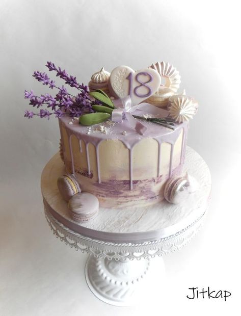 18th Birthday Cake Lavender, Lavender Bday Cake, Tier Cakes Birthday, Lavender Drip Cake, Lavender Cake Ideas, Cake For Debut, Lavender Cake Decoration, Lavender Cake Design, Lavender Birthday Cake