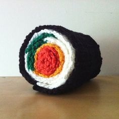 Free crochet Pattern! Malon's Craft Blog: DIY - Salmon Sushi Roll-Up Scarf Amigurumi Sushi, Sushi Scarf, Salmon Sushi Rolls, Stitch Witchery, Salmon Sushi, Scarf Patterns, Crochet Scarf Pattern Free, Sushi Roll, Crochet Food