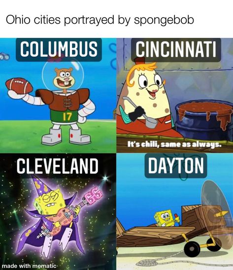 Ohio Memes, Ohio State Vs Michigan, Funny Cartoon Memes, Springfield Ohio, Spongebob Funny, Funny School, Ohio State Football, Girl Memes, Spongebob Memes