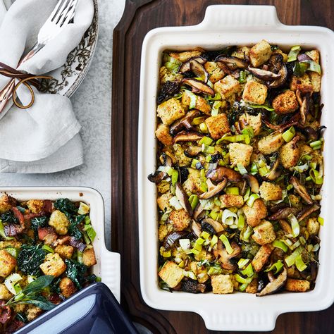 Leek Stuffing, Love And Lemons Stuffing, Sausage Leek Stuffing, Leek And Mushroom Stuffing, Mushroom Leek Stuffing, Mushroom And Leeks, Wild Mushroom Recipes, Dumpling Recipe, Thanksgiving Sides