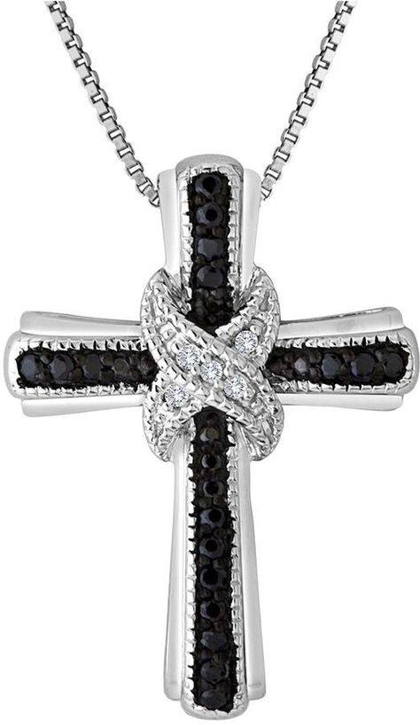 FINE JEWELRY 1/10 CT. T.W. White and Color-Enhanced Black Diamond Cross Pendant Necklace Black Cross Necklace, Black Diamond Pendant, Traditional Rings, Symbol Jewelry, Black Diamond Necklace, Stainless Steel Cross Pendant, Crucifix Necklace, Cross Necklaces, Sterling Silver Cross Necklace