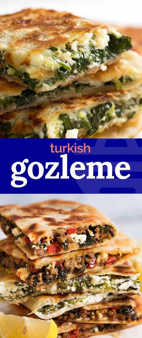 Gozleme Recipe, Arabisk Mat, Middle East Recipes, Mediterranean Diet Recipes, Middle Eastern Recipes, Turkish Recipes, Quesadillas, Greek Recipes, Mediterranean Recipes