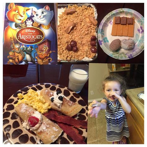 Disney Dinner And A Movie, Aristocats Movie, Family Movie Night Snacks, Kitty Litter Cake, Disney Themed Movie Night, Movie Dinner, Themed Nights, Disney Movie Night Dinner, Disney Night