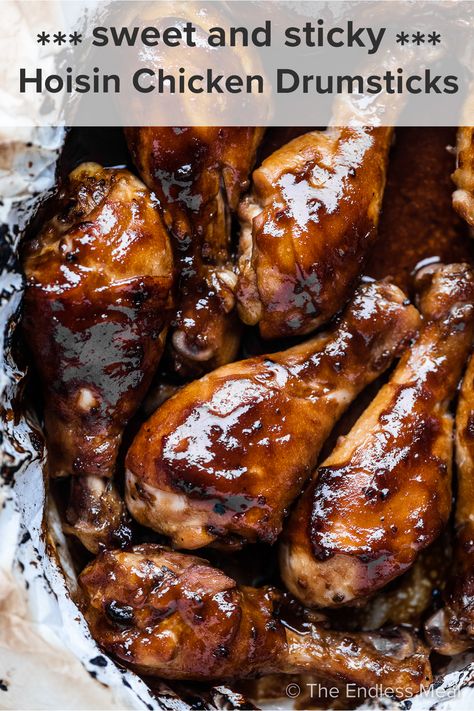 Glazed Hoisin Chicken Drumsticks - The Endless Meal® Japanese Chicken Drumsticks, Hoisin Sauce Chicken, Glazed Chicken Drumsticks, Healthy Korean Recipes, Chicken Lickin, Hoisin Chicken, Baked Chicken Drumsticks, Chicken Leg Recipes, Better Than Takeout