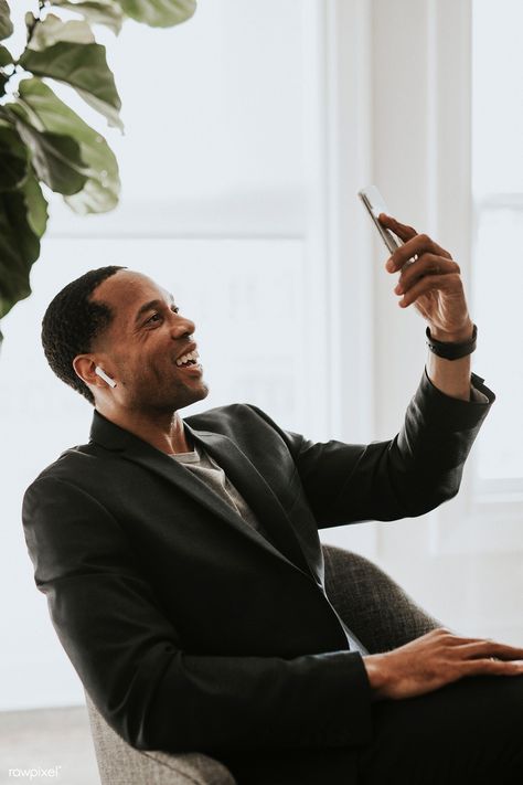 Black man with earphones video calling | premium image by rawpixel.com / Felix Phone Call Photo, Black Man Suit, Business Man Photography, Black Men Suits, African American Man, Women Laughing, Man Suit, Women Talk, Man Photography