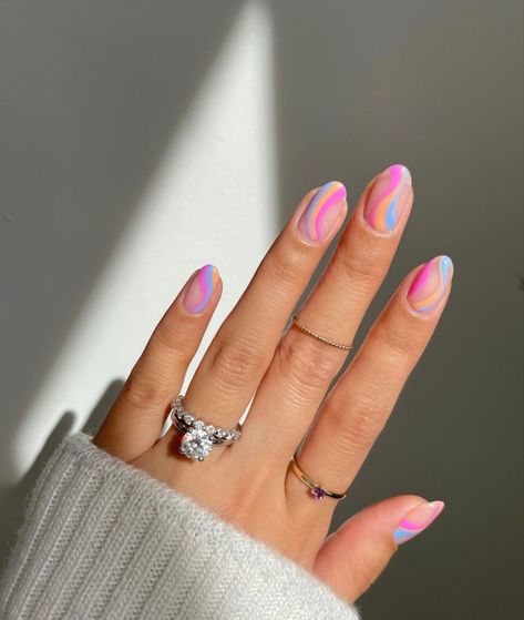 Spring Nails 2024 Trends Almond Simple, Summer Nails 2024 Purple, Fun Vacation Nails, Simple Nail Designs Summer 2024 Almond, Summery Nails 2024 Almond, Summer Nails 2024 Easy, Aura Nails Summer 2024, Pink Blue Nails, Pineapple Nails