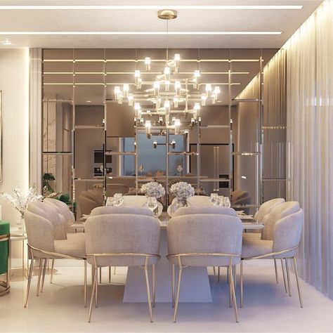 Blanca Alonso | One of my favorite dining room designs! What do you guys think of a mirror wall in the dining area? 😊 Follow @inspirationbyblanca and tag… | Instagram Dining Room Mirror Wall, Living Room Designs Modern Luxury, Luxury Dining Room Decor, Dining Room Design Luxury, Dining Area Design, Mirror Decor Living Room, Dining Room Decor Modern, Mirror Dining Room, Luxury Living Room Decor