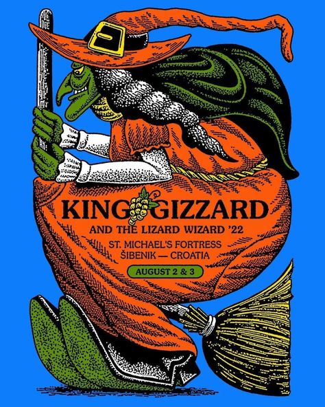 King Gizzard & The Lizard Wizard Sibenik 22 Foreman | PosterDrops.com Jake Foreman Wallpaper, Jake Foreman, Gig Posters Design, Lizard Wizard, King Gizzard, Gig Poster, The Lizard, Band Art, Simple Line Drawings