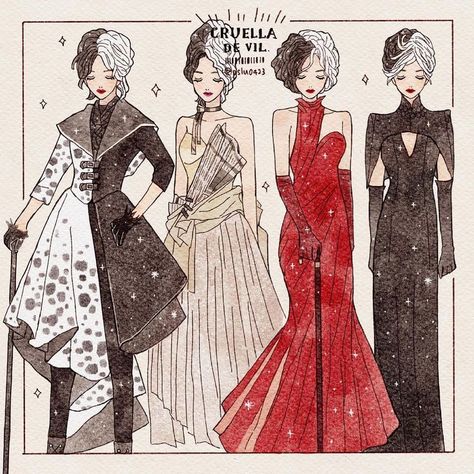 Cruela Devil, Recycled Gown, Cruella Deville Costume, Cruella Costume, Drawing Disney, Villain Costumes, Cruella Deville, Art Outfit, Elegant Outfit Classy