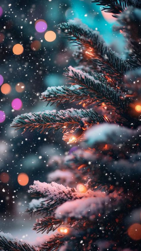 Christmas Winter Aesthetic Wallpaper, Christmas Wallpaper Trees Lights, Snowy Christmas Aesthetic Wallpaper, Christmas Lights Phone Wallpaper, Cute Winter Wallpapers Aesthetic Iphone, Iphone Wallpaper Christmas Lights, Winter Wallpaper Iphone Aesthetic, Winter Lights Wallpaper, Magical Christmas Aesthetic