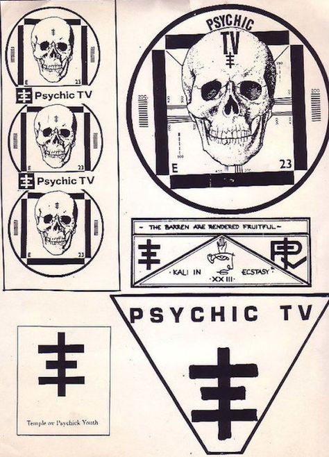 psychic tv Psychic Tv, Punk Poster, Zine Design, Cover Art Design, Band Posters, 80s Retro, Post Punk, Skull And Bones, Design Graphique