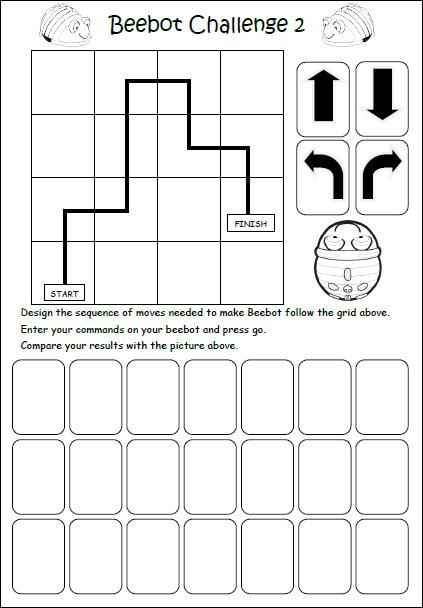 geen beebot? teken een raster op de grond, kind 1 legt opdrachtkaartjes met pijlen, kind 2 voert uit. Beebot Activities Free Printable, Ozobot Activities, Robot Worksheets Free Printable, Beebot Activities, Coding Worksheet, Coding And Robotics Worksheets, Bee Bot Activities, Bee Bots, Teaching Coding