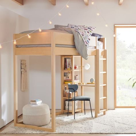 The 7 Best Loft Beds For Kids and Adults Loft Bed With Desk, Sarah Sherman Samuel, Bed With Desk, Kids Loft Beds, West Elm Kids, Oversized Furniture, Bed Desk, Built In Desk, Wood Slats