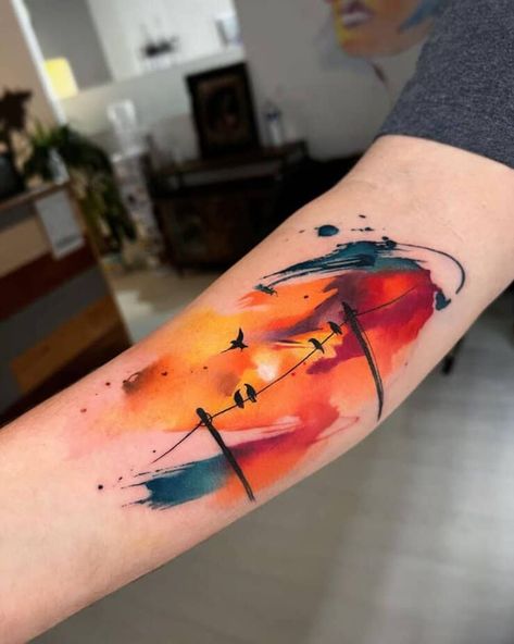 Abstract Sunset Tattoo, Wizard Fashion, Watercolor Fox Tattoos, Watercolor Butterfly Tattoo, Rainbow Tattoo, Water Lily Tattoos, Watercolor Bird Tattoo, Watercolor Rose Tattoos, Vintage Tattoo Art