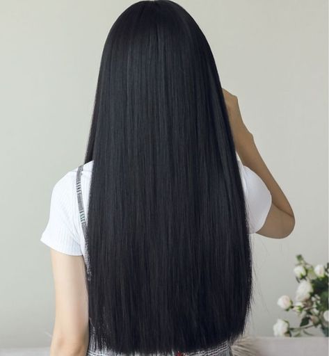 Silky Black Hair, Black Straight Hair, Long Straight Black Hair, Black Hair Aesthetic, Long Straight Wig, Straight Black Hair, Black Hair Clips, Long Silky Hair, Long Black Hair