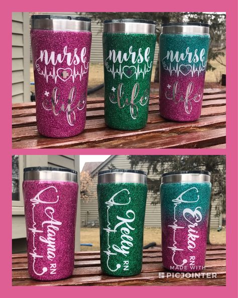 Nurse Tumbler Ideas, Nurse Cups, Nurse Tumblers, Cricut Nurse, Making Tumblers, Nurse Crafts, Tumblers Ideas, Glass Tumbler Design, Nurse Gear