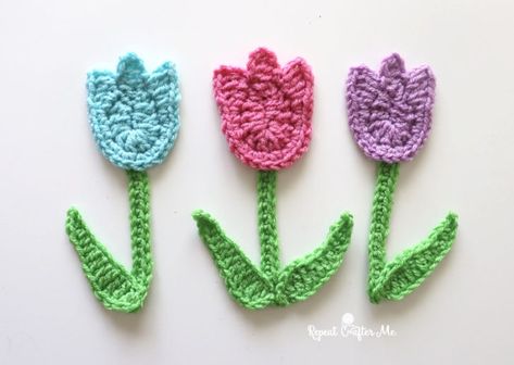 Crochet Tulip Applique Crochet Cute Applique, Crochet Tulip Applique, Crochet Flowers Applique, Easy Crochet Applique, Tulip Crochet Pattern, Tulip Applique, Crochet Flower Applique, Tulip Pillow, Crochet Appliqué