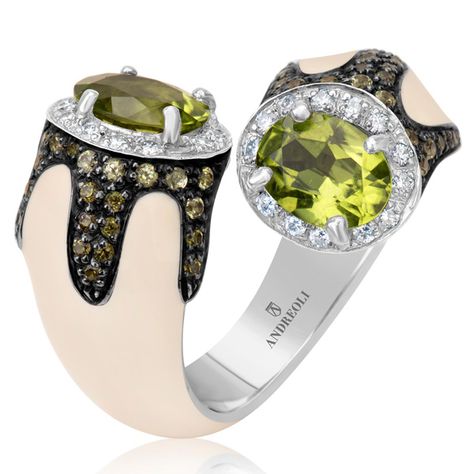 Britt’s Pick: Enamel Toi et Moi Rings by Andreoli – JCK Italy Jewelry, Gemstone Diamond Ring, Halo Setting, Italian Jewelry, Ruby Earrings, White Gold Necklaces, Peridot Gemstone, Peridot Ring, White Gold Earrings