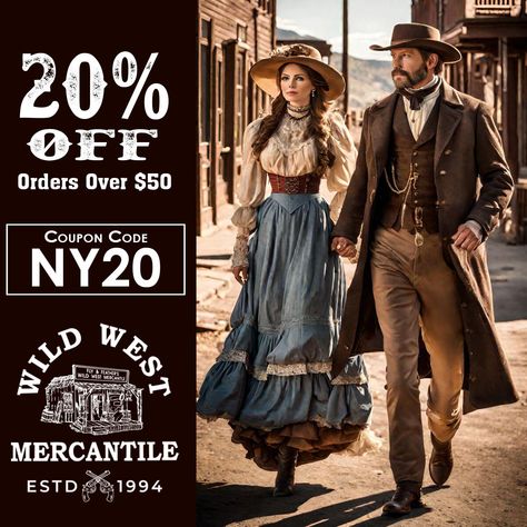 Hurry on Over! This Sale Ends Tomorrow!⌛ https://www.wwmerc.com/cgi-bin/Category.cgi?category=sale&utm_campaign=ny20FB&utm_medium=social&utm_source=Pinterest #wildwestmercantile #westernwear #westernstore #shopmesa #reenactments #reenactors #oldweststyle #westernstyle #stylesofthewildwest #cowboyactionshooting #singleactionshootingsociety #oldwestreenactment 1800s Western Aesthetic, Wild West Clothing, Wild West Saloon, Wild West Outfits, West Outfit, Cowboy Action Shooting, Cowboy Gear, Western Store, Cowboy Outfits