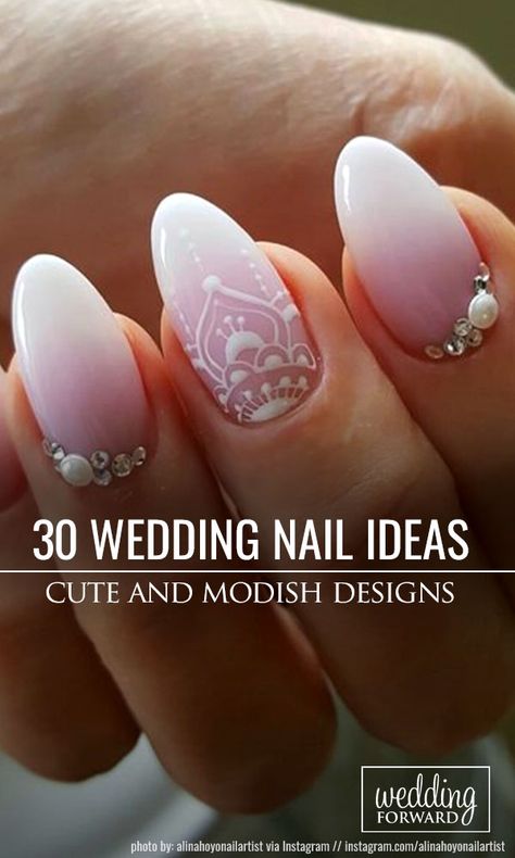 Simple Short Nails, Bridal Shower Nails, Wedding Nail Art Designs, Wedding Nails For Bride Bridal, Natural Wedding Nails, Wedding Nail Ideas, Simple Wedding Nails, Effortless Wedding, Wedding Nail Art