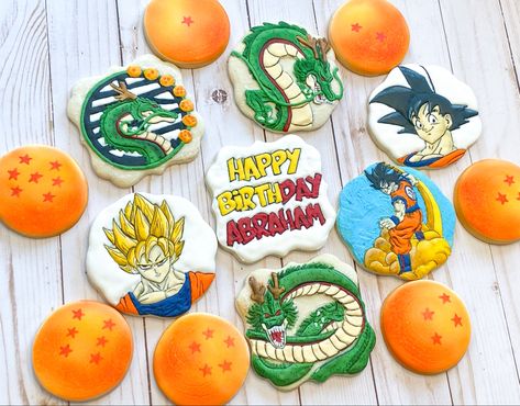 Dragon Ball Z Cookies Decorated, Dragon Ball Z Cookies, Dragon Ball Decor, Dragonball Z Cake, 10 Birthday Cake, Happy Birthday Decor, Icing Design, Ball Birthday Parties, Ball Birthday