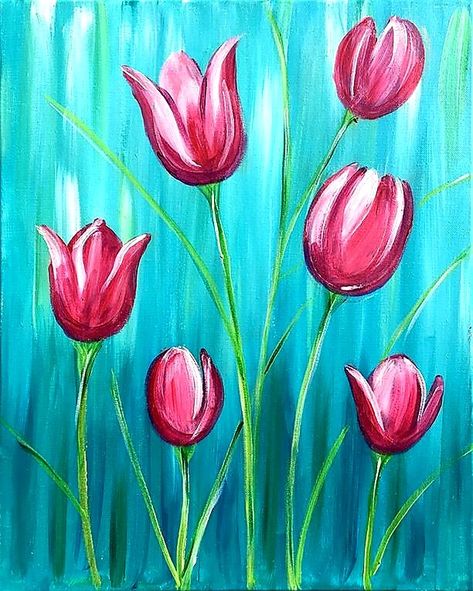 Acrylic Painting For Kids, Nagomi Art, How To Paint Flowers, Acrylic Flower Painting, Easter Paintings, Black Canvas Paintings, Tulip Painting, Paint Flowers, Flowers Tulips