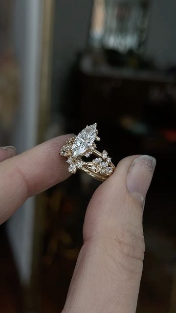 Sofia Zakia on Instagram: "WIP of a bespoke marquise set on the bench 🌙🥀 Sailor Moon-esque pairing of a luminous 1ct marquise diamond with a winged Kore Supreme to include tiny Rosecut accent diamonds to mimic the moon crystal locket." Sailor Moon Engagement Ring, Under A Willow Tree, Moon Engagement Ring, Candlelight Wedding, Heidi Gibson, Crystal Locket, Cinematic Shots, Nice Dinner, Future Engagement Rings