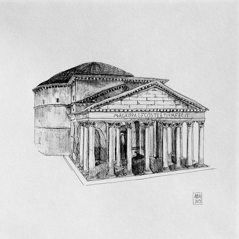 Day 25 of Inktober 2015 Pantheon (Rome) Pantheon Drawing, Roman Architecture Drawing Easy, The Pantheon Drawing, Pantheon Rome, Pantheon Sketch, Parthenon Drawing Architecture, Pantheon Rome Drawing, Rome Sketch, Artist Portfolio Ideas