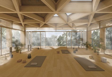 "future pROOF", entry proposal for the "Yoga House on a Cliff Competition" organized by Bee Breeders__ Designer: Giusy Mazzarella__ #competition #contest #architecture #landscape #yoga #wood #sustainability Yoga Architecture Design, Yoga House Architecture, Yoga Center Architecture, Wellness Center Architecture, Yoga Architecture, Yoga Center Design, Yoga Space Design, House On A Cliff, Centro Yoga