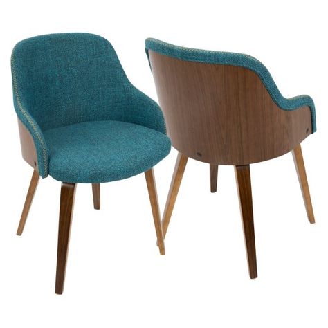 LumiSource Bacci Mid-Century Modern Dining Chair Chic Accent Chairs, Dining Table Height, Teal Accent Chair, Chairs For Small Spaces, Midcentury Modern Dining Chairs, Fabric Accent Chair, Curved Wood, Teal Fabric, Bent Wood