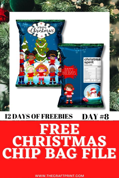 Day 8 we ahve a free chip bag. Head to my blog, print andnassemble. Christmas Chip Bags Free, Class Christmas Treats For Kids, Free Chip Bag Printables, Christmas Chip Bags, Christmas Potatoes, Halloween Favor Bag, Canva Hacks, Halloween Favor, Cricut Christmas Ideas