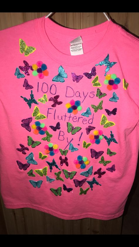 100 Days Of School Butterflies, 100 Day Shirt Ideas For Girls Diy, Easy 100 Days Of School Shirt, 100th Day Of School Shirts For Girls Diy, 100th Day Of School Shirts For Girls, 100 Days Of School Shirt For Girls Diy, 100 Day Of School Poster Board Ideas, 100 Days Of School Dress Up, 100 Days Of School Shirts