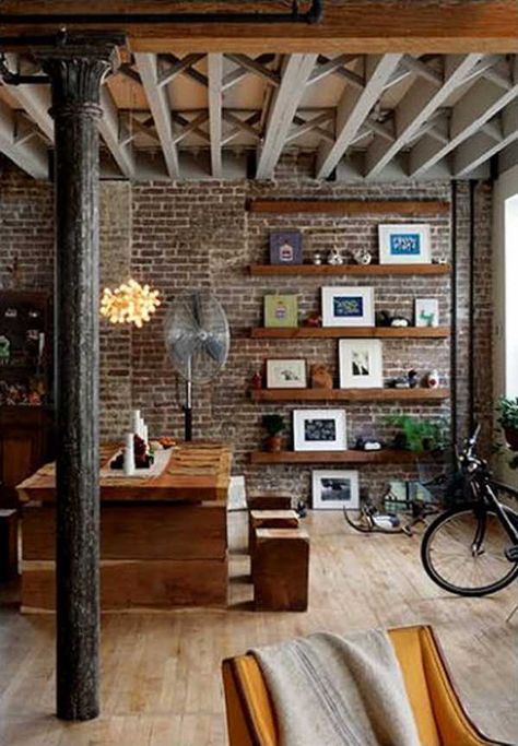 30 Amazing Apartments with Brick Walls Atelier Decor, Industri Modern, Amazing Apartments, Asma Kat, Brick Decor, Loft Interior Design, Loft Stil, A Brick Wall, Stil Industrial