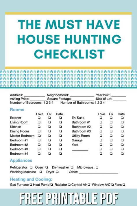 Home Buying Checklist Printable, House Hunting Wish List, First Time Home Buyer Checklist To Buy, House Buying Checklist, Buying A House Checklist, Hunting Checklist, House Hunting Checklist, Realtor Tips, Spanish Homes