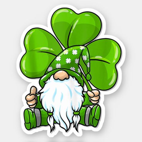 LOVE Gnomes Irish Shamrock St Patrick's Day Sticker Friday Morning Greetings, St Patricks Day Clipart, Saint Patricks Day Art, Gnome Paint, St Patricks Crafts, St Patricks Day Crafts For Kids, Day Stickers, Irish Shamrock, St Patrick's Day Crafts