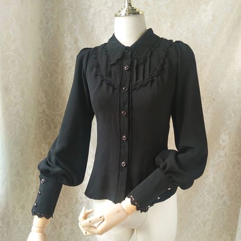 Smarter Shopping, Better Living! Aliexpress.com Frilly Shirt, Victorian Shirt, Gothic Blouse, Chiffon Lace Blouse, Ruffle Collar Shirt, Dark Academia Clothes, Academia Clothes, Ruffle Long Sleeve Blouse, Black Button Up Shirt