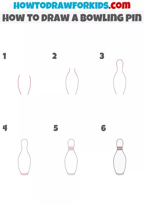 Bowling Drawing Easy, Bowling Pin Drawing, Bowling Drawing, Alphabet Dating, Ball Drawing, Drawing Tutorials For Beginners, How To Draw Steps, Drawing Tutorials For Kids, Bowling Pins