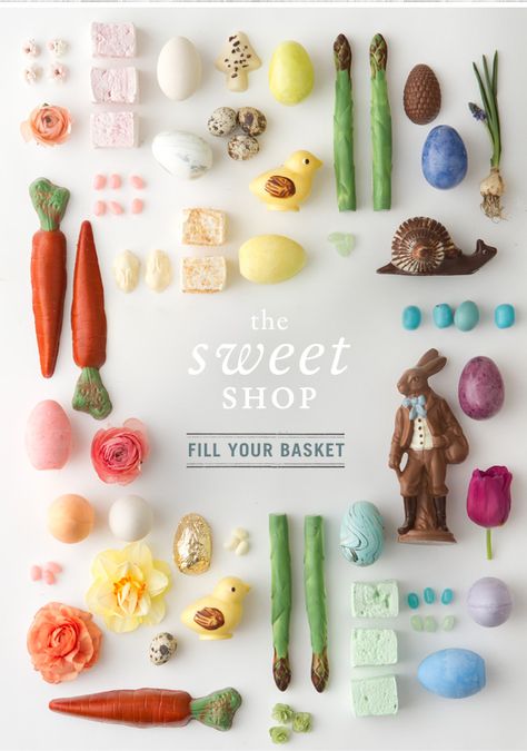 Knolling Photography, Spring Sweets, Sales Email, Things Organized Neatly, Chocolate Bunnies, Email Ideas, Chocolate Rabbit, Email Newsletter Design, Spring Celebration