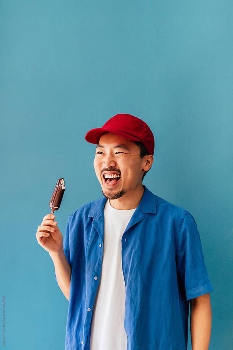 "Man Eating Ice Cream" by Stocksy Contributor "Studio Firma" - Stocksy People Eating Ice Cream, Person Holding Ice Cream, Cream Photoshoot, Port Credit, Ice Cream Photography, Man Eating, Ice Cream Stand, Heart Ideas, Cold Heart