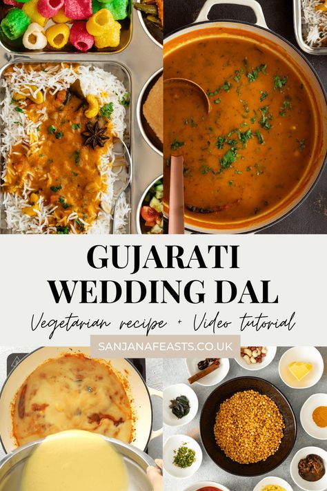 Gujarati Wedding Dal, also called Gujarati Lagan Dal is an aromatic preparation of split pigeon peas, peanuts and whole spices. Serve with rice for a truly Gujarati dal-bhaat experience. Delicious! Gujarati Dinner Recipes, Gujarati Food Recipes, Gujrati Foods, Dairy Free Indian Recipes, Gujarat Food, Gujarati Dal, Gujarati Thali, Indian Comfort Food, Gujarati Cuisine