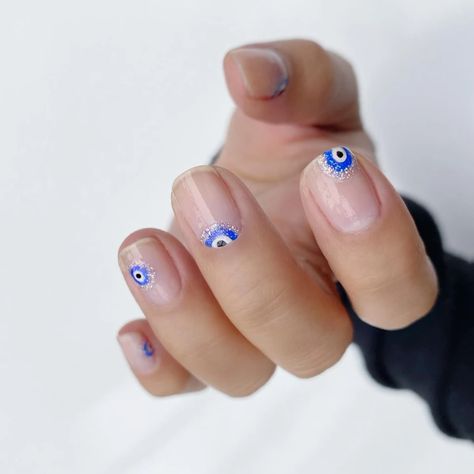 Manicure Halloween, Evil Eye Nail, Clear Nail Designs, Evil Eye Nails, Eye Nail Art, Cute Halloween Nails, Tie Dye Nails, Blue Nail Designs, Nails Halloween