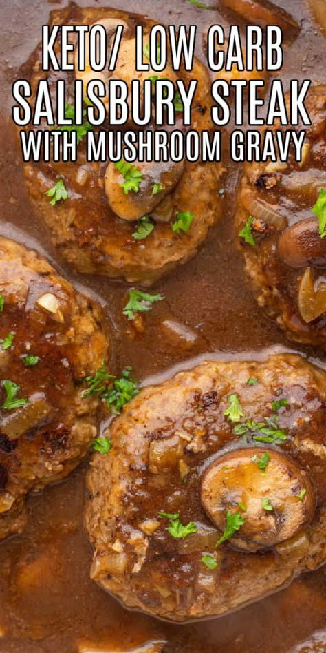 Healthy Hamburger Steak And Gravy, Keto Salisbury Steak Recipe Easy, Keto Hamburger Recipes Patty, Keto With Hamburger, Keto Hamburger Steak With Mushroom Gravy, Low Sodium Salisbury Steak Recipe, Low Carb Hamburger Recipes Ground Beef, Low Carb Mushroom Gravy, Keto Beef Gravy Recipe