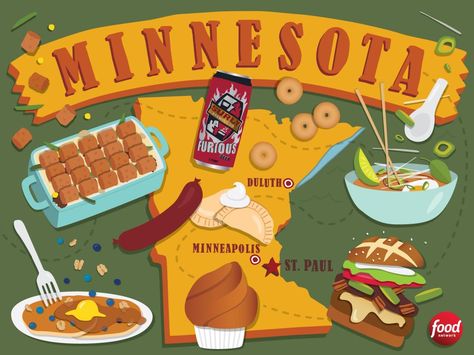 Replete with Scandinavian, Italian and other far-away influences, Minnesota is the little-known destination for diverse yet comforting fare. Nfl Food, Boundary Waters Minnesota, Minnesota Food, Lumberjack Party, Minnesota Travel, Homeschool Geography, Usa Food, State Foods, The North Star