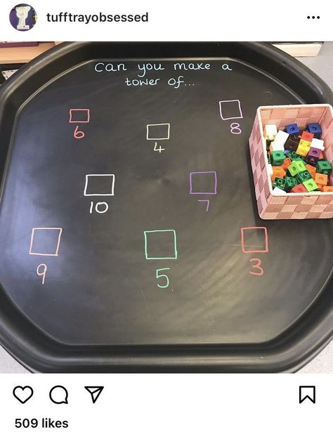 Number Day Ideas, Tuff Tray Ideas Eyfs Literacy, Early Years Numeracy, Numbers Tuff Tray Ideas, Eyfs Numeracy Activities, Counting Tuff Tray Ideas, Tuff Tray Maths Eyfs, Tuff Tray Chalk Pen Ideas, Size Activities Eyfs