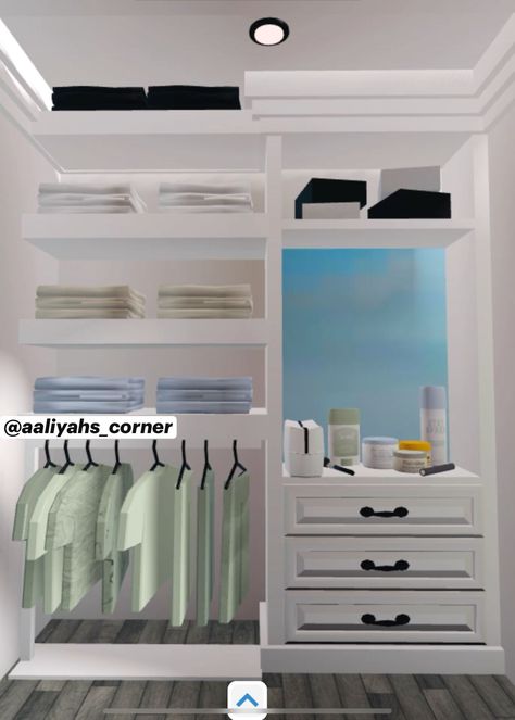 bloxburg small house layouts Closet Ideas For Bloxburg, 3x5 Bedroom Design Bloxburg, Bloxburg Small Closet Ideas, Bloxburg Modern Closet, 2x2 Closet Bloxburg, Aesthetic Bloxburg Houses Interior, Walk In Closet Bloxburg Ideas, 5x5 Bedroom Ideas Bloxburg, Closet Idea Bloxburg