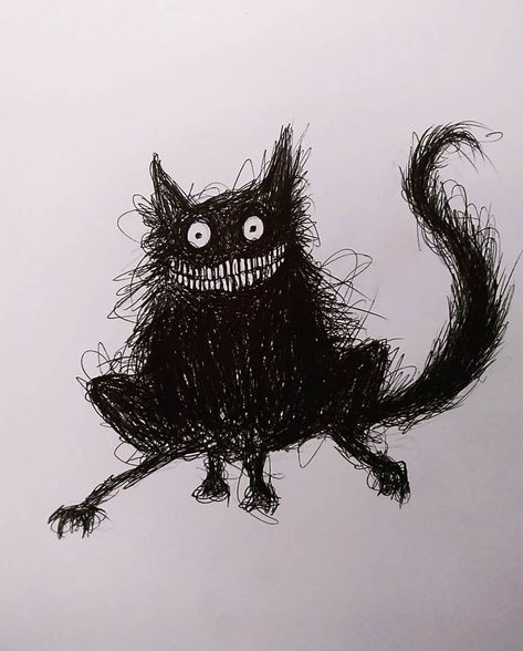 Monster Sketch, Creepy Animals, Scary Drawings, Weird Drawings, Creepy Cat, Scary Cat, Scary Animals, Creepy Images, Cat Doodle